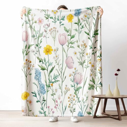 3D Kuscheldecke für Erwachsene Bunt Wildblumen Wohndecke Flauschig als Sofa Deko Blumen Garten Tagesdecke Botanisch Pflanze Fleecedecke Warm für Couch & Sessel, 130x150 cm von LLponhg