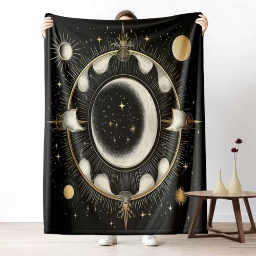 3D Kuscheldecke für Erwachsene Fantasie Mond Wohndecke Flauschig als Sofa Deko Mystisch Sonne Tagesdecke Weltraum Stern Fleecedecke Warm für Couch & Sessel, 130x150 cm von LLponhg