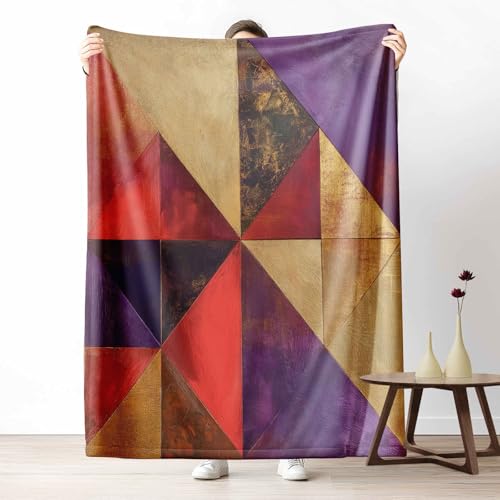 3D Kuscheldecke für Erwachsene Geometrie Dreieck Wohndecke Flauschig als Sofa Deko Abstrakt Farbblock Tagesdecke Modern Patchwork Fleecedecke Warm für Couch & Sessel, 130x150 cm von LLponhg