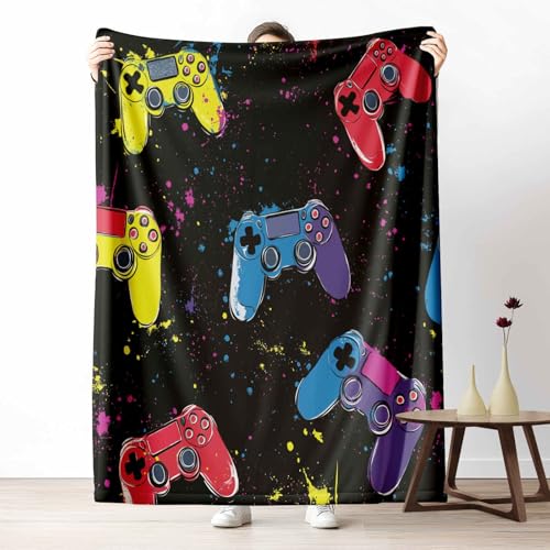 3D Kuscheldecke für Erwachsene Graffiti Gamepad Wohndecke Flauschig als Sofa Deko Tintenspritzer Controller Tagesdecke Spiele Konsole Fleecedecke Warm für Couch & Sessel, 130x150 cm von LLponhg