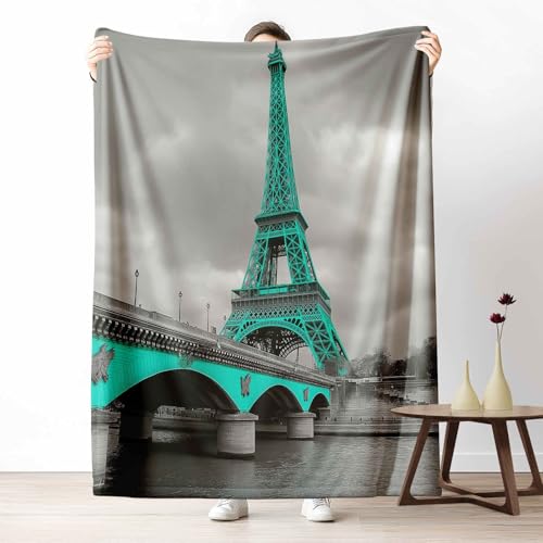 3D Kuscheldecke für Erwachsene Graffiti Paris Wohndecke Flauschig als Sofa Deko Pop Art Brücke Tagesdecke Modern Fluss Fleecedecke Warm für Couch & Sessel, 130x150 cm von LLponhg