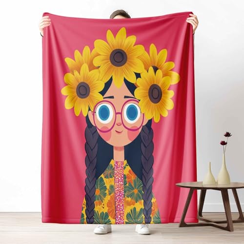 3D Kuscheldecke für Erwachsene Illustration Mädchen Wohndecke Flauschig als Sofa Deko Cartoon Sonnenblume Tagesdecke Blumen Kranz Fleecedecke Warm für Couch & Sessel, 130x150 cm 3D Kuscheldecke für Erwachsene Illustration Mädchen Wohndecke Flauschig als Sofa Deko Cartoon Sonnenblume Tagesdecke Blumen Kranz Fleecedecke Warm für Couch & Sessel, 130x150 cm von LLponhg