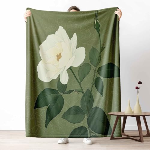 3D Kuscheldecke für Erwachsene Japanischer Stil Rose Wohndecke Flauschig als Sofa Deko Botanisch Blume Tagesdecke Garten Blatt Fleecedecke Warm für Couch & Sessel, 130x150 cm von LLponhg