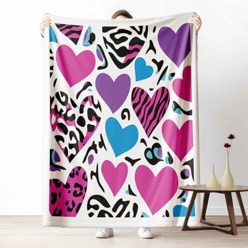 3D Kuscheldecke für Erwachsene Liebe Herzform Wohndecke Flauschig als Sofa Deko Tiermuster Leopardenmuster Tagesdecke Pop Art Zebramuster Fleecedecke Warm für Couch & Sessel, 130x150 cm von LLponhg