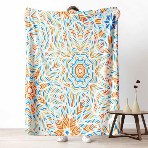 3D Kuscheldecke für Erwachsene Mandala Kaleidoskop Wohndecke Flauschig als Sofa Deko Geometrie Stern Tagesdecke Illusion Polygon Fleecedecke Warm für Couch & Sessel, 130x150 cm von LLponhg