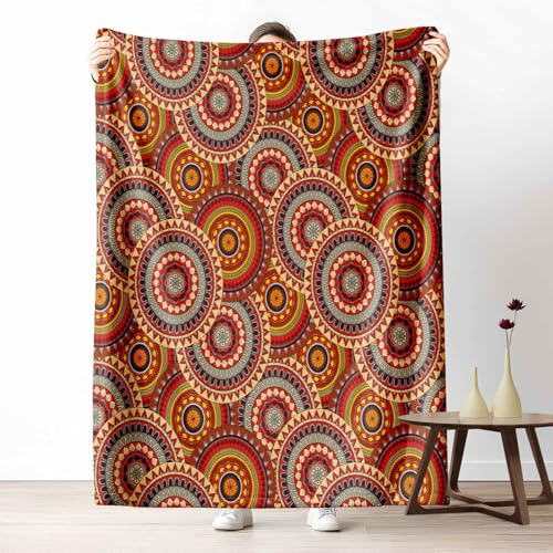 3D Kuscheldecke für Erwachsene Mandala Kreisform Wohndecke Flauschig als Sofa Deko Bohemian Geometrie Tagesdecke Ethnischer Stil Rund Fleecedecke Warm für Couch & Sessel, 130x150 cm von LLponhg