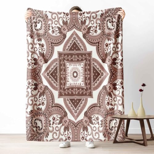 3D Kuscheldecke für Erwachsene Mandala Paisley Wohndecke Flauschig als Sofa Deko Bohemian Ornament Tagesdecke Traditionell Symmetrisch Fleecedecke Warm für Couch & Sessel, 130x150 cm von LLponhg