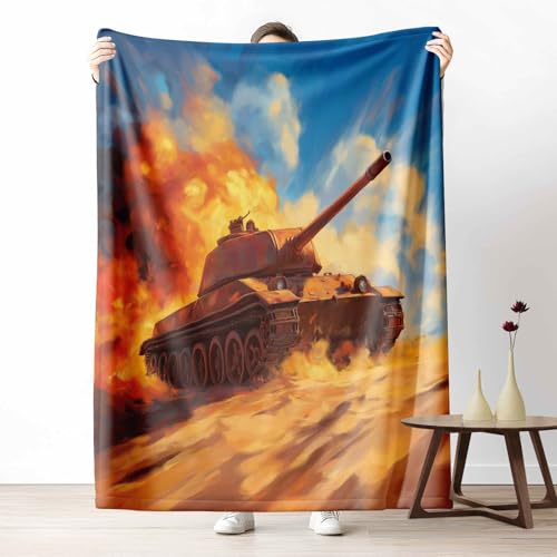 3D Kuscheldecke für Erwachsene Militär Panzer Wohndecke Flauschig als Sofa Deko Ölgemälde Flamme Tagesdecke Cartoon Wolke Fleecedecke Warm für Couch & Sessel, 130x150 cm von LLponhg