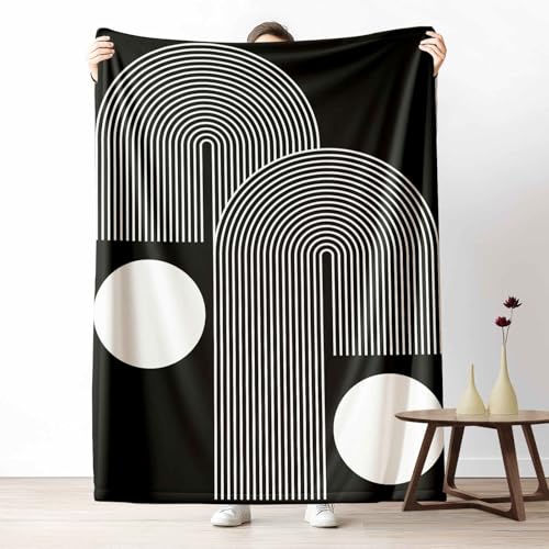 3D Kuscheldecke für Erwachsene Minimalistisch Linie Wohndecke Flauschig als Sofa Deko Geometrie Bogen Tagesdecke Modern Kreisform Fleecedecke Warm für Couch & Sessel, 130x150 cm von LLponhg