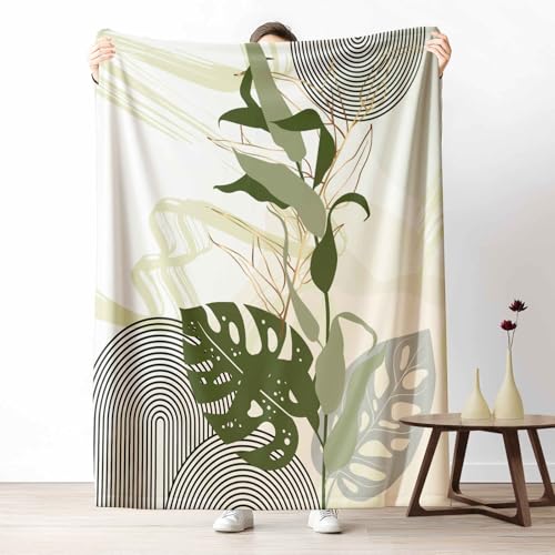 3D Kuscheldecke für Erwachsene Modern Botanisch Wohndecke Flauschig als Sofa Deko Minimalistisch Blatt Tagesdecke Geometrie Regenbogen Fleecedecke Warm für Couch & Sessel, 130x150 cm von LLponhg