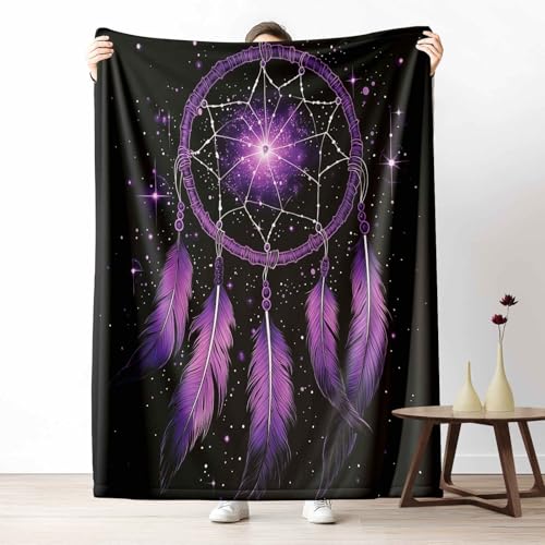 3D Kuscheldecke für Erwachsene Mystisch Traumfänger Wohndecke Flauschig als Sofa Deko Boho Feder Tagesdecke Fantasie Stern Fleecedecke Warm für Couch & Sessel, 130x150 cm von LLponhg