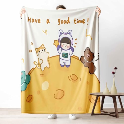 3D Kuscheldecke für Erwachsene Niedlich Katze Wohndecke Flauschig als Sofa Deko Cartoon Bär Tagesdecke Kinder Mond Fleecedecke Warm für Couch & Sessel, 130x150 cm von LLponhg