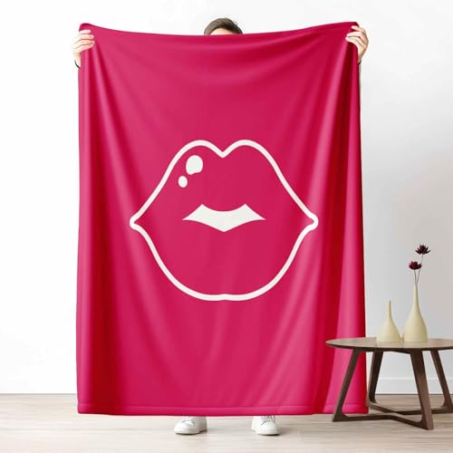 3D Kuscheldecke für Erwachsene Pop Art Lippen Wohndecke Flauschig als Sofa Deko Modern Mund Tagesdecke Minimalistisch Kuss Fleecedecke Warm für Couch & Sessel, 130x150 cm von LLponhg