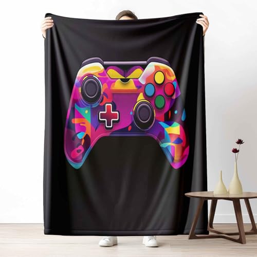 3D Kuscheldecke für Erwachsene Spiele Gamepad Wohndecke Flauschig als Sofa Deko Abstrakt Controller Tagesdecke Neon Konsole Fleecedecke Warm für Couch & Sessel, 130x150 cm von LLponhg