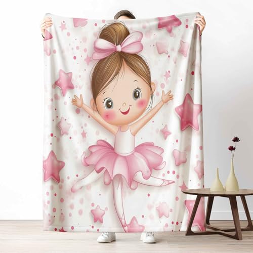 3D Kuscheldecke für Erwachsene Süß Ballerina Wohndecke Flauschig als Sofa Deko Kinder Stern Tagesdecke Cartoon Mädchen Fleecedecke Warm für Couch & Sessel, 130x150 cm von LLponhg