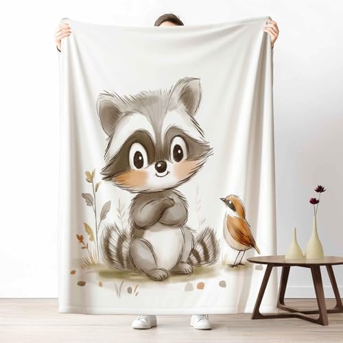 3D Kuscheldecke für Erwachsene Süß Waschbär Wohndecke Flauschig als Sofa Deko Cartoon Vogel Tagesdecke Waldtiere Tier Fleecedecke Warm für Couch & Sessel, 130x150 cm von LLponhg