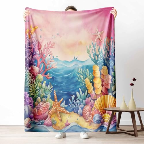 3D Kuscheldecke für Erwachsene Unterwasserwelt Korallen Wohndecke Flauschig als Sofa Deko Meerestiere Fisch Tagesdecke Meereswelt Hülse Fleecedecke Warm für Couch & Sessel, 130x150 cm von LLponhg