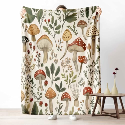 3D Kuscheldecke für Erwachsene Waldlandschaft Pilz Wohndecke Flauschig als Sofa Deko Botanisch Pflanze Tagesdecke Rustikaler Blatt Fleecedecke Warm für Couch & Sessel, 130x150 cm von LLponhg