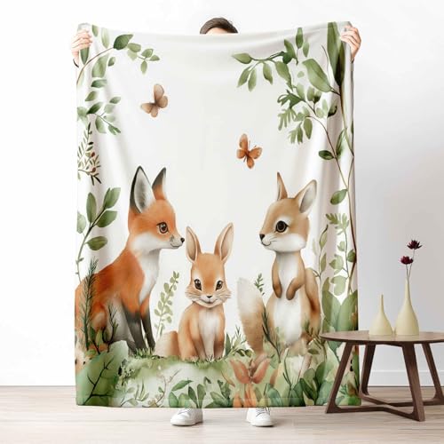 3D Kuscheldecke für Erwachsene Waldtiere Fuchs Wohndecke Flauschig als Sofa Deko Tiere Schmetterling Tagesdecke Botanisch Blätter Fleecedecke Warm für Couch & Sessel, 130x150 cm von LLponhg