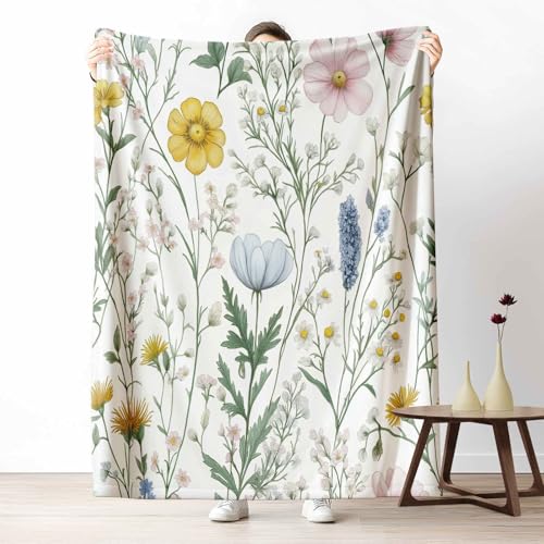 3D Kuscheldecke für Erwachsene Wiesenblumen Wildblumen Wohndecke Flauschig als Sofa Deko Blumen Garten Tagesdecke Botanisch Pflanze Fleecedecke Warm für Couch & Sessel, 130x150 cm von LLponhg