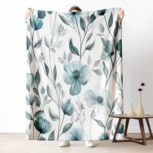 Flanelldecke Aquarell Blume Kuschelige Sofadecke Weich & Warm Botanisch Blatt Flauschige Decke Pflanze Muster Fleecedecke als Tagesdecke oder Geschenk, 100x130 cm von LLponhg