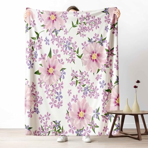 Flanelldecke Blumenpflanzen Geblümt Kuschelige Sofadecke Weich & Warm Frühling Blatt Flauschige Decke Botanisch Wilde Blumen Fleecedecke als Tagesdecke oder Geschenk, 100x130 cm von LLponhg