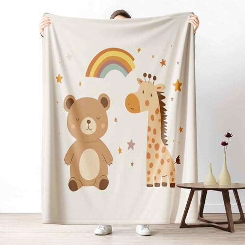 Flanelldecke Cartoon Bär Kuschelige Sofadecke Weich & Warm Tier Giraffe Flauschige Decke Niedlich Regenbogen Fleecedecke als Tagesdecke oder Geschenk, 100x130 cm von LLponhg