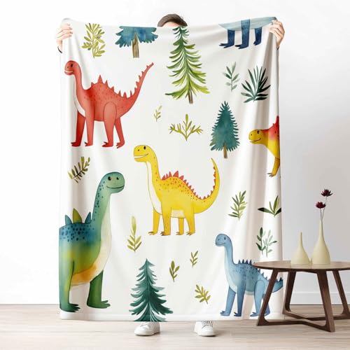 Flanelldecke Cartoon Dinosaurier Kuschelige Sofadecke Weich & Warm Waldtiere Tanne Flauschige Decke Niedlich Blätter Fleecedecke als Tagesdecke oder Geschenk, 100x130 cm von LLponhg