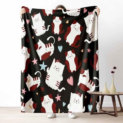 Flanelldecke Cartoon Katze Kuschelige Sofadecke Weich & Warm Niedlich Herzform Flauschige Decke Katzenliebhaber Stern Fleecedecke als Tagesdecke oder Geschenk, 100x130 cm Flanelldecke Cartoon Katze Kuschelige Sofadecke Weich & Warm Niedlich Herzform Flauschige Decke Katzenliebhaber Stern Fleecedecke als Tagesdecke oder Geschenk, 100x130 cm von LLponhg