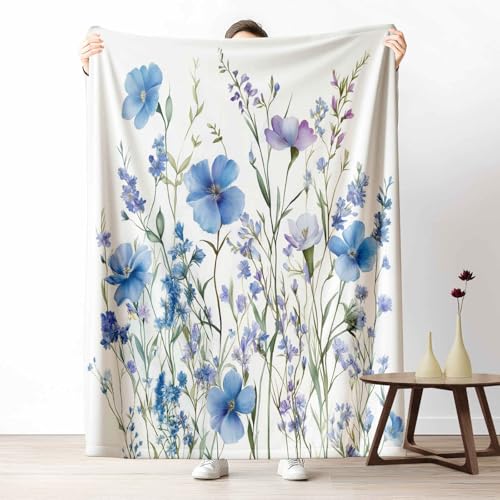 Flanelldecke Frühling Geblümt Kuschelige Sofadecke Weich & Warm Pastoral Blumen Flauschige Decke Natur Pflanze Fleecedecke als Tagesdecke oder Geschenk, 100x130 cm von LLponhg