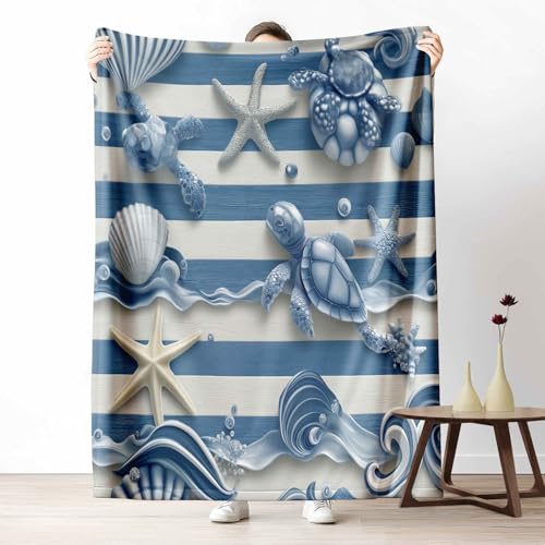 Flanelldecke Meerestiere Meeresschildkröten Kuschelige Sofadecke Weich & Warm Unterwasserwelt Stern Flauschige Decke Nautisch Hülse Fleecedecke als Tagesdecke oder Geschenk, 100x130 cm von LLponhg