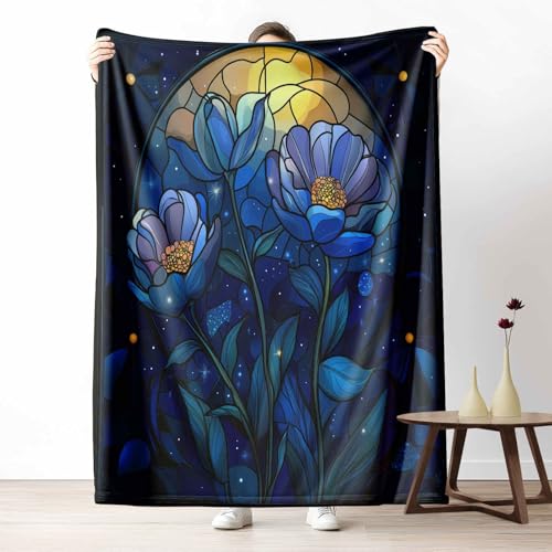 Flanelldecke Mosaik Blume Kuschelige Sofadecke Weich & Warm Sternenhimmel Sonne Flauschige Decke Fantasie Nacht Fleecedecke als Tagesdecke oder Geschenk, 100x130 cm von LLponhg