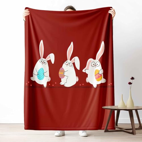 Flanelldecke Ostern Hase Kuschelige Sofadecke Weich & Warm Cartoon Kaninchen Flauschige Decke Kinder Ostereier Fleecedecke als Tagesdecke oder Geschenk, 100x130 cm von LLponhg