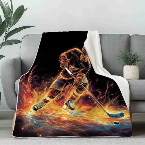 Flanelldecke Sport Eishockey Kuschelige Sofadecke Weich & Warm Action Flamme Flauschige Decke Athlet Spieler Fleecedecke als Tagesdecke oder Geschenk, 100x130 cm von LLponhg