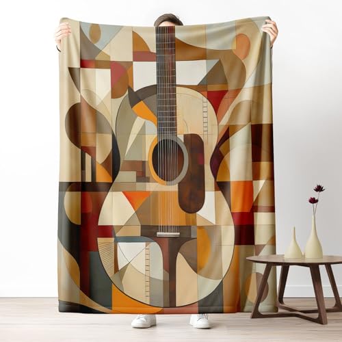 Kuscheldecke, Kuschelige Warme Abstraktes Geometrisches Gitarren Kunst Decke 220x240 cm, Weiche Patchwork Farbblock Motive Wohndecke mit Digitaldruck Kamel Decke als Geburtstagsgeschenk von LLponhg