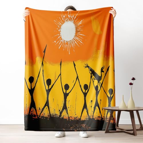 Kuscheldecke, Kuschelige Warme Afrikanisches Stammeswandbild Decke 220x240 cm, Weiche Wohndecke mit Digitaldruck Gelb Decke als Geburtstagsgeschenk von LLponhg