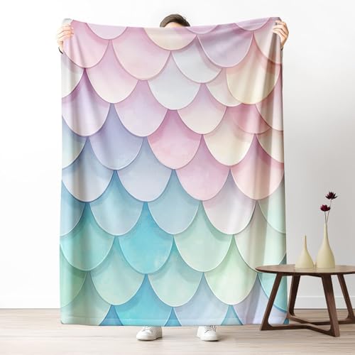 Kuscheldecke, Kuschelige Warme Aquarell-Fischschuppenmuster Decke 220x240 cm, Weiche Wohndecke mit Digitaldruck Blau Decke als Geburtstagsgeschenk von LLponhg