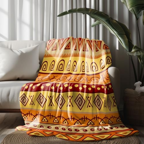 Kuscheldecke, Kuschelige Warme Aztekischer Stammesstil Decke 220x240 cm, Weiche Wohndecke mit Digitaldruck Gelb Decke als Geburtstagsgeschenk von LLponhg