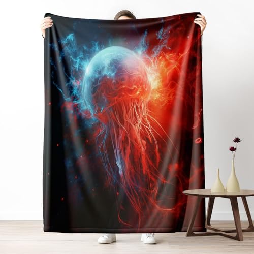 Kuscheldecke, Kuschelige Warme Biolumineszierende Qualle Decke 220x240 cm, Weiche Leuchtpartikel Wohndecke mit Digitaldruck Mitternachtsblau Decke als Geburtstagsgeschenk von LLponhg