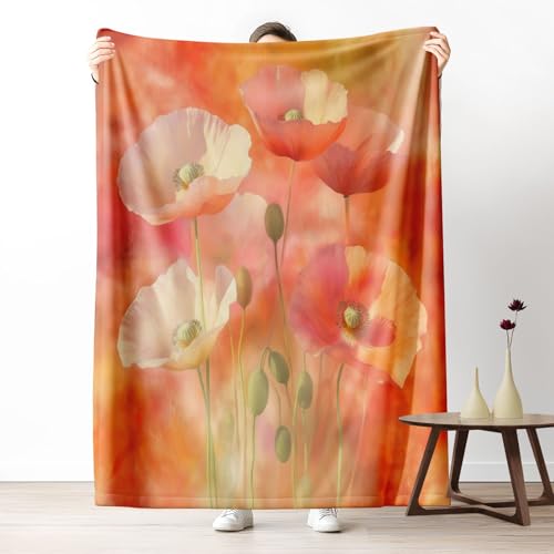 Kuscheldecke, Kuschelige Warme Blühendes Mohn-Design Decke 220x240 cm, Weiche Lineare Pinselstrichdetails Wohndecke mit Digitaldruck Karmesin Decke als Geburtstagsgeschenk von LLponhg