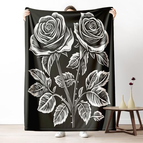 Kuscheldecke, Kuschelige Warme Blumen Linienkunst Decke 220x240 cm, Weiche - Wohndecke mit Digitaldruck Schwarz Decke als Geburtstagsgeschenk von LLponhg