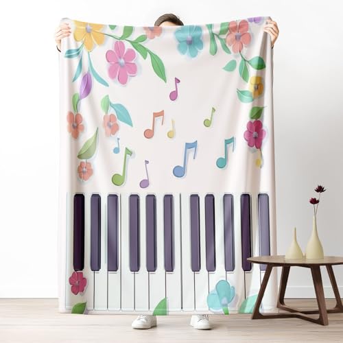 Kuscheldecke, Kuschelige Warme Blumige Notenfusion Decke 220x240 cm, Weiche Chromatische Linienarbeit Wohndecke mit Digitaldruck Vanille Decke als Geburtstagsgeschenk von LLponhg