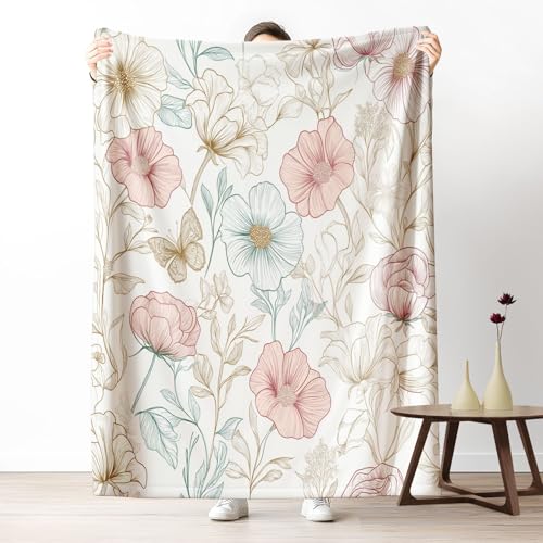 Kuscheldecke, Kuschelige Warme Botanische Blume Decke 220x240 cm, Weiche Schmetterling Akzent Wohndecke mit Digitaldruck Magenta Decke als Geburtstagsgeschenk von LLponhg