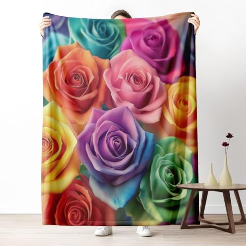 Kuscheldecke, Kuschelige Warme Bunte Rosenblüten Decke 220x240 cm, Weiche Wohndecke mit Digitaldruck Mehrfarbig Decke als Geburtstagsgeschenk von LLponhg