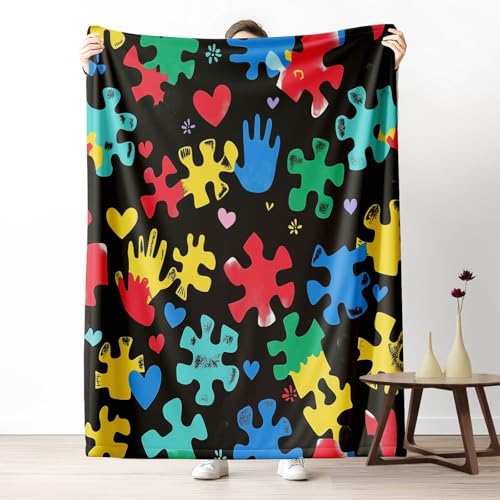 Kuscheldecke, Kuschelige Warme Buntes Puzzle-Herz-Muster Decke 220x240 cm, Weiche Wohndecke mit Digitaldruck Schwarz Decke als Geburtstagsgeschenk von LLponhg