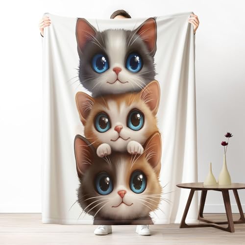 Kuscheldecke, Kuschelige Warme Cartoon Katzenstapel Decke 220x240 cm, Weiche Geometrische Linien Wohndecke mit Digitaldruck Graustein Decke als Geburtstagsgeschenk von LLponhg