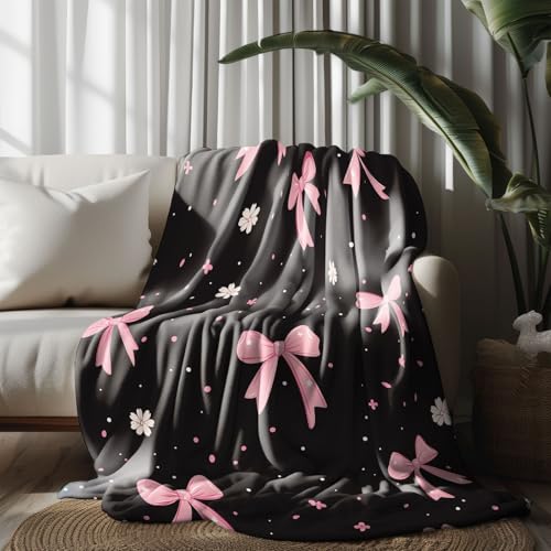 Kuscheldecke, Kuschelige Warme Cartoon-Schleife mit Blumen Decke 220x240 cm, Weiche Wohndecke mit Digitaldruck Dunkelblau Decke als Geburtstagsgeschenk von LLponhg