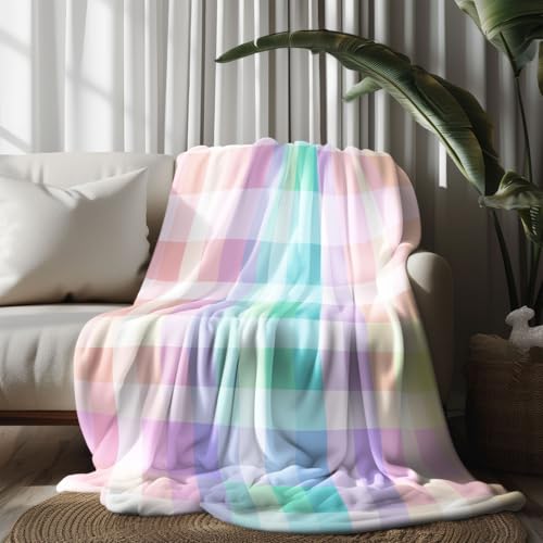 Kuscheldecke, Kuschelige Warme Geometrische Streifen-Karos Decke 220x240 cm, Weiche Wohndecke mit Digitaldruck Mehrfarbig Decke als Geburtstagsgeschenk von LLponhg