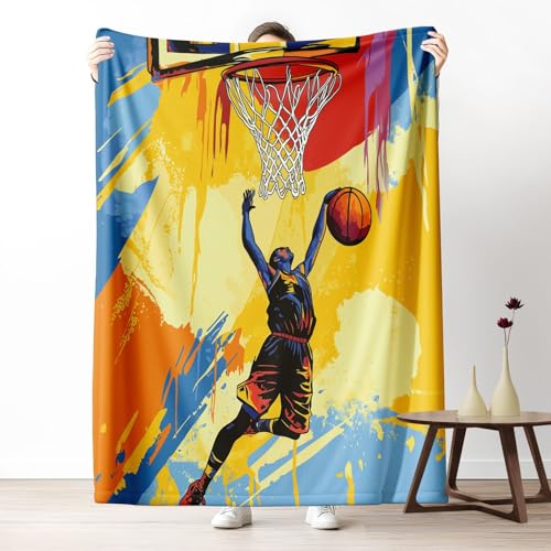 Kuscheldecke, Kuschelige Warme Graffiti Basketballspieler Muster Decke 220x240 cm, Weiche Abstrakte Tintenaufsprüche Design Wohndecke mit Digitaldruck Bunt Decke als Geburtstagsgeschenk von LLponhg