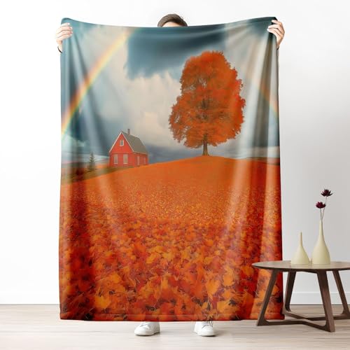 Kuscheldecke, Kuschelige Warme Herbstliche Wiese Ahornblätter Decke 220x240 cm, Weiche Wohndecke mit Digitaldruck Braun Decke als Geburtstagsgeschenk von LLponhg